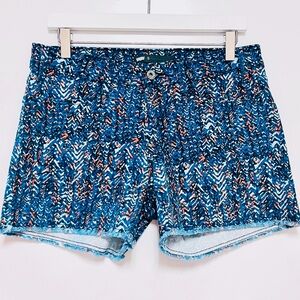 Levis Cut Off Shorts Denim Stretch ZigZag Print Frayed Teal Blue MED 8 Festival